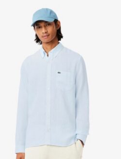 Lacoste- Camisa de lino azul